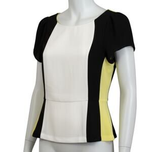 XOXO Blouse Shirt Women’s Size M Color-Block Yellow White Black Short Sleeve